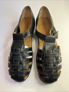 Array Black Woven Leather Fisherman Sandals with Buckle Closure